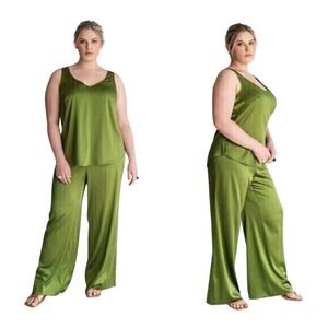 Gabriella Rossetti Women Sofia Palazzo Pants Leaf Green 20 High Rise Elegant NWT